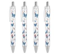 Oudrspo Red Blue Butterfly & Star Ballpoint Pen Retractable Writing Smooth Black Ink Ball Point Pens Office Supplies 4 PCS