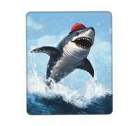 Oudrspo Red Hat Shark Mouse Pad Black Durable Soft Waterproof Non-Slip Rubber Leather with Stitched Edge Gaming Mouse Pads for Desk Office Laptop 7.9 X 9.5 in