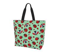 Oudrspo Red Ladybugs On A Blue Background Ladies Large Capacity Shoulder Shopping Bag, Daily Travel Shopping, Shopping, Handbag Storage