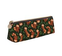Oudrspo Red Panda and Bamboo Leaves Pattern Pencil Case Cosmetic Bag Pen Pouch Leather Triangle Storage Bag Zippered Stationery Organizer for Adults Office