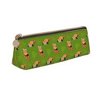 Oudrspo Red Panda Leave Tree Pencil Case Cosmetic Bag Pen Pouch Leather Triangle Storage Bag Zippered Stationery Organizer for Adults Office