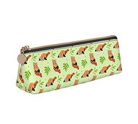 Oudrspo Red Panda Leave Tree Pencil Case Cosmetic Bag Pen Pouch Leather Triangle Storage Bag Zippered Stationery Organizer for Adults Office