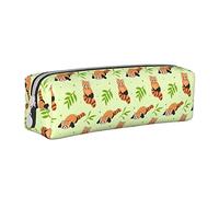 Oudrspo Red Panda Leave Tree Pencil Pouch Round Pen Case Portable Pencil Bag Leather Organizer with Zipper Cosmetic Pouch Bag