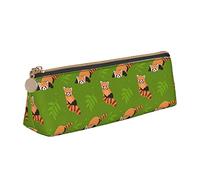 Oudrspo Red Panda Leave Tree Pencil Pouch Triangle Pen Case Portable Pencil Bag Leather Organizer with Zipper Cosmetic Pouch Bag