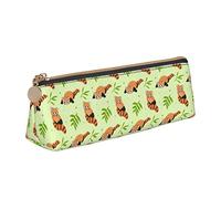 Oudrspo Red Panda Leave Tree Pencil Pouch Triangle Pen Case Portable Pencil Bag Leather Organizer with Zipper Cosmetic Pouch Bag