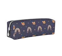 Oudrspo Red Panda Raonbow Pattern Pencil Pouch Round Pen Case Portable Pencil Bag Leather Organizer with Zipper Cosmetic Pouch Bag