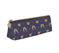 Oudrspo Red Panda Raonbow Pattern Pencil Pouch Triangle Pen Case Portable Pencil Bag Leather Organizer with Zipper Cosmetic Pouch Bag
