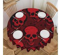 Oudrspo Red Skulls Print Round Tablecloth - 60 Inch, Water Resistant Washable Polyester Table Cloth for Buffet Table, Holiday Party, Dinner, Wedding