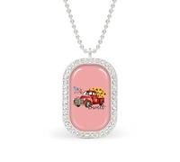 Oudrspo Red Truck Sunflower U.S. Flag Custom Necklace for Women Rectangle Pendant Necklaces Fashion Jewelry Gifts Gold Silver