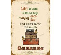 Oudrspo Retro Metal Tin Sign Vintage Life is Like A Road Trip-Enjoy Each Day and Don't Carry Too Much Aluminum Sign for Home Coffee Wall Decor 8x12 Inch