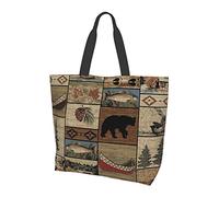 Oudrspo Retro Rustic Lodge Bear Deer Moose Tote Bag For Women,Womens Tote Bags,Waterproof Tote Purse for Teacher,Gym,Work,School with interior Pocket