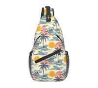 Oudrspo Retro Waves Trees Tropical Hawaiian Flower Sling Bag Crossbody Summer Tree Shoulder Daypack Crossbody Beach Bag Travel Hiking Chest