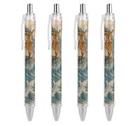 Oudrspo Roaring Tiger And Wave Ballpoint Pen Retractable Writing Smooth Black Ink Ball Point Pens Office Supplies 4 PCS