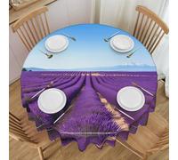 Oudrspo Romantic Lavender Print Round Tablecloth - 60 Inch, Water Resistant Washable Polyester Table Cloth for Buffet Table, Holiday Party, Dinner, Wedding