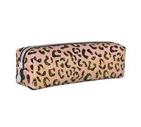 Oudrspo Rose Gold Glitter Ombre Leopard Pattern Pencil Pouch Round Pen Case Portable Pencil Bag Leather Organizer with Zipper Cosmetic Pouch Bag