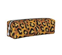 Oudrspo Rose Gold Glitter Ombre Leopard Pattern Pencil Pouch Round Pen Case Portable Pencil Bag Leather Organizer with Zipper Cosmetic Pouch Bag