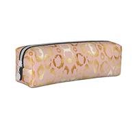 Oudrspo Rose Gold Glitter Ombre Leopard Pattern Pencil Pouch Round Pen Case Portable Pencil Bag Leather Organizer with Zipper Cosmetic Pouch Bag