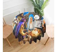Oudrspo Round Tablecloth 60 Inch Christmas, Nativity Xmas Jesus Washable Polyester Table Cloth Table Cover Decorations for Picnic,Kitchen,Holiday Party