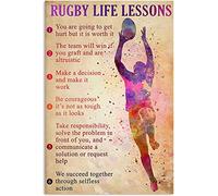 Oudrspo Rugby Life Lessons Metal Tin Signs Vintage Rugby Inspirational Quotes Retro Posters Rugby Club Rugby Players Plaque Decoration Home Room Wall Decor 12x16 Inches