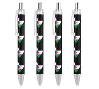 Oudrspo Russia Palestine Flags Heart Retractable Ballpoint Pens Black Gel Ink Pen Smooth Writing for Office Home Work