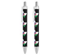 Oudrspo Russia Palestine Flags Heart Retractable Ballpoint Pens Black Gel Ink Pen Smooth Writing for Office Home Work