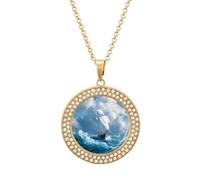 Oudrspo Sailboat Sails Sailing Navigation Pendant Necklace for Women Diamond Necklaces Circle