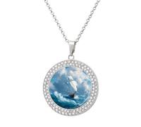 Oudrspo Sailboat Sails Sailing Navigation Pendant Necklace for Women Diamond Necklaces Circle