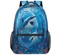 Oudrspo School Backpack for Teens Girls Boys Blue Sea Underwater World Shark Students Bookbag Middle High School College Bags, Waterproof Casual Daypack Laptop Backpacks for Women Men Travel