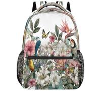 Oudrspo School Backpack for Teens Girls Boys Tropical Botanical Floral Birds Students Bookbag Middle High School College Bags, Waterproof Casual Daypack Laptop Backpacks for Women Men Travel