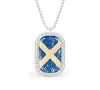 Oudrspo Scotland Vintage Flag Shiny Square White Diamond Necklace for Women Diamond Pendant Jewelry Chain Gift