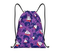 Oudrspo Sea Waves Nautical Purple Drawstring Gym Bag For Men Camping Travel Laptop Backpack Womens Yoga String Bag Adjustable Beach Cinch Pouch Waterproof Sackpack 14inch Daypack For Hiking Cycling