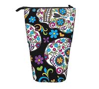 Oudrspo Shark Print Pencil Case Telescopic Pen Pouch Standing Pencil Holder with Zipper for Office