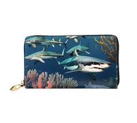 Oudrspo Sharks Under The Sea Women's Long Zipper Wallet, 7.48x4.13 Inches, Comes with Credit Card Slots Inside, Lightweight and Durable.