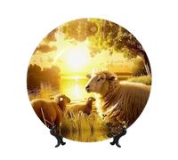 Oudrspo Sheep by The Lake Pattern Decorative Plate, 10in Microwave/Oven/Dishwasher Safe, Scratch Resistant, for Living Room Decor, Entryway Art, Gift for Home