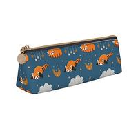 Oudrspo Sleeping Red Panda Pattern Pencil Pouch Triangle Pen Case Portable Pencil Bag Leather Organizer with Zipper Cosmetic Pouch Bag