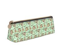 Oudrspo Sloth Leaves Cute Animal Pencil Case Cosmetic Bag Pen Pouch Leather Triangle Storage Bag Zippered Stationery Organizer for Adults Office