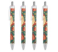 Oudrspo Smiling Christmas Danta Claus & Holly Berries Ballpoint Pen Retractable Writing Smooth Black Ink Ball Point Pens Office Supplies 4 PCS