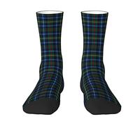 Oudrspo Smith Clan Tartan Royal Blue and Green Plaid Men & Women Crew Socks,Tartan Plaid Novelty Fashion Casual Crew Tube Sock Athletic Sports Dress Socks