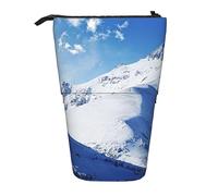 Oudrspo Snow Mountain Pencil Case Printed Standing Pencil Case Telescopic Pencil Holder Case Cute Stationery Case Office Organizer with Zipper Closure