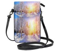 Oudrspo Snow Scene Winter Sun Crossbody Phone Purse Small Shoulder Bag Cell Phone Pouch Leather Wallet for Women Girls