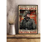 Oudrspo Sometimes I Look Back On My Life and I’M Seriously Impressed I’M Still Alive Soldier for Retro-Style Home Coffee Wall Decoration for Use in Bars and Garages Metal Tin Sign 8x12 Inches.