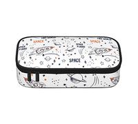 Oudrspo Space Flight Pencil Case, Cute Pencil Pouch for Boys Girls, Large Capacity with Zipper Compartments Pouch Case School Supplies for Teen Kids Students, Stationery Organizer