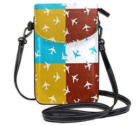 Oudrspo Square Colored Airplane Crossbody Phone Purse Small Shoulder Bag Cell Phone Pouch Leather Wallet Best Gift for School Starts,Birthdays