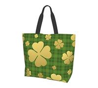 Oudrspo St. Patrick's Day Cute Shamrock Tote Bag Beach Travel Reusable Grocery Shopping Tote Bag for Women Men