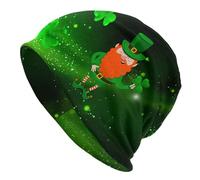 Oudrspo St Patrick's Day Leprechaun with Shamrock 13 St. Patrick's Day Shamrock Beanie Hat for Men Women, Green Clover Leaf Knitted Cap Soft Stretchy Knit Chemo Hat