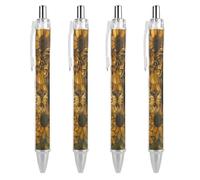 Oudrspo Stained Glass Leopard & Sunflower Ballpoint Pen Retractable Writing Smooth Black Ink Ball Point Pens Office Supplies 4 PCS