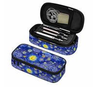 Oudrspo Starry Sky Pencil Case Glowing Moon Blue Sky Abstract Style Impressionist Art Large Capacity Pen Pouch for School Student Office Adult Girl Boy