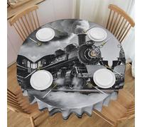 Oudrspo Steam Train Clouds Print Round Tablecloth - 60 Inch, Water Resistant Washable Polyester Table Cloth for Buffet Table, Holiday Party, Dinner, Wedding
