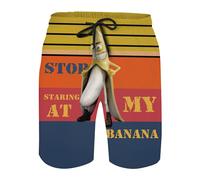 Oudrspo Stop Staring at My Banana Funny Swim Trunks Men's Quick Dry Beach Shorts with Mesh Lining and Pockets
