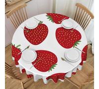 Oudrspo Strawberry Print Round Tablecloth - 60 Inch, Water Resistant Washable Polyester Table Cloth for Buffet Table, Holiday Party, Dinner, Wedding